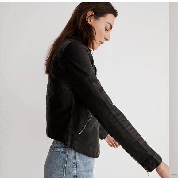 Madewell Black Leather Moto Jacket Size XL - Picture 9 of 13